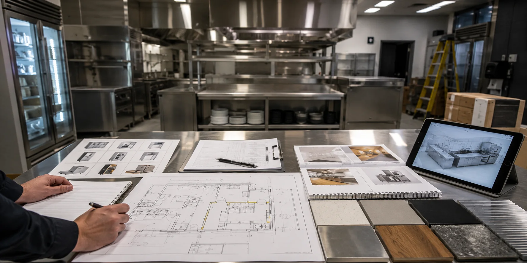 Commercial kitchen procurement planning desk